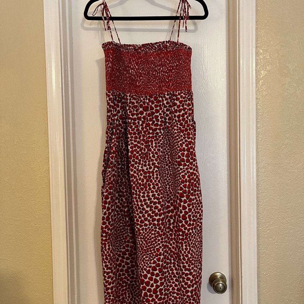 J. Crew Strawberry Smocked Midi Dress with Tie Shoulders - Picture 3 of 6